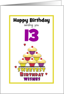 13th Teen Birthday Colorful Cupcakes Tier Customizable Age card