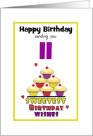 11th Tween Birthday Colorful Cupcakes Tier Customizable Age card