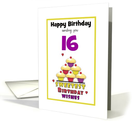 16th Birthday Colorful Cupcakes Tier Customizable Age card (1036249)