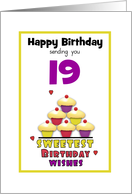 19th Birthday Colorful Cupcakes Tier Customizable Age card