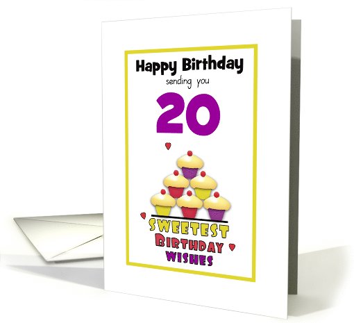 20th Birthday Colorful Cupcakes Tier Customizable Age card (1036271)