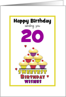 20th Birthday Colorful Cupcakes Tier Customizable Age card