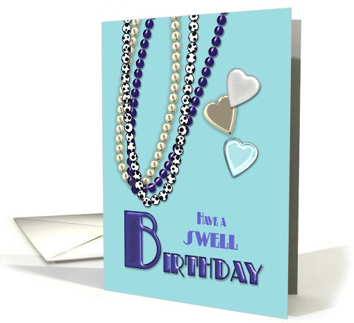 Swell Birthday Retro Necklaces and Hearts in Aqua and Purple card