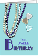Swell Birthday Retro Necklaces and Hearts in Aqua and Purple card