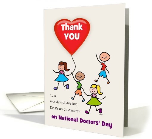 National Doctors' Day Thank You Kids Heart Balloon Custom Name card