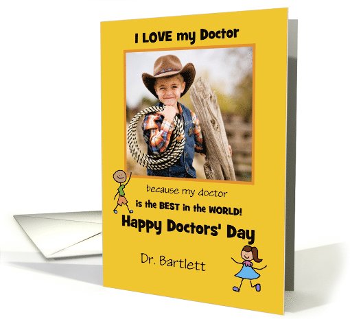 National Doctors' Day Thank You Stick Kids Photo Card Custom Text card