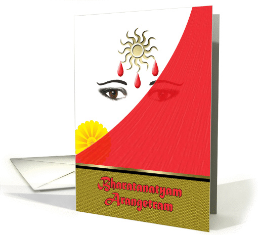 Bharatanatyam Arangetram Invitation Young Woman's Eyes Marigold card