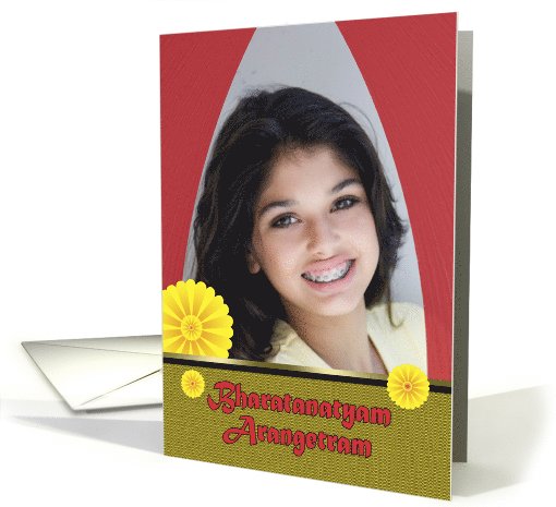 Bharatanatyam Arangetram Photo Invitation Red Veil with Marigolds card