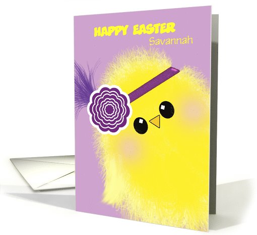 Happy Easter Savannah Custom Text Cute Fluffy Fashion Chick card