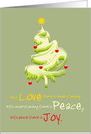 Merry Christmas Love Peace Joy Christmas Tree Red Ornaments and Star card