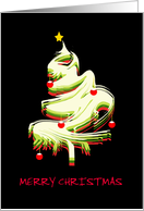 Custom Merry Christmas Tree with Red Ornaments and a Star on Black card