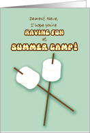 Niece Summer Camp Humorous Thinking of You Marshmallows on Sticks card