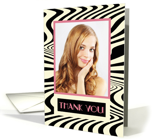 Photo Card Zebra Print Op Art Modern Thank You Pink Blank Inside card