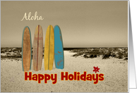 Happy Holidays Christmas Vintage Look Surfboards on Beach card