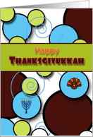 Thanksgivukkah Fun Retro Floating Circles Swirls Menorah and Turkey card