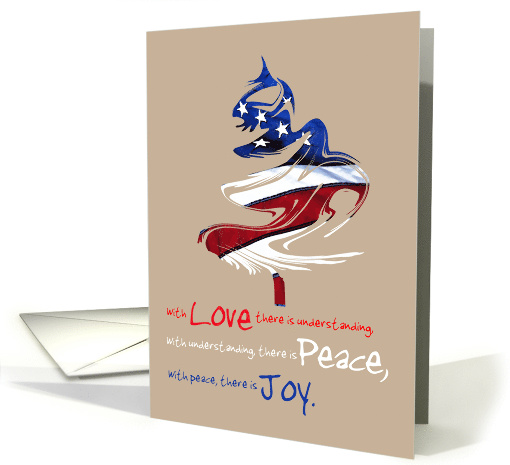Military Patriotic Love Peace Joy Christmas Tree with U.S. Flag card