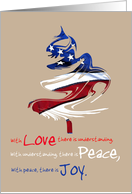 Military Patriotic Love Peace Joy Christmas Tree with U.S. Flag card