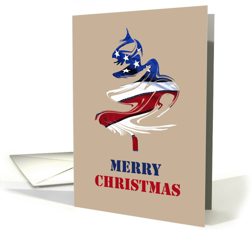 Military Patriotic American Merry Christmas Tree with U.S. Flag card