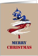 Military Patriotic American Merry Christmas Tree with U.S. Flag card