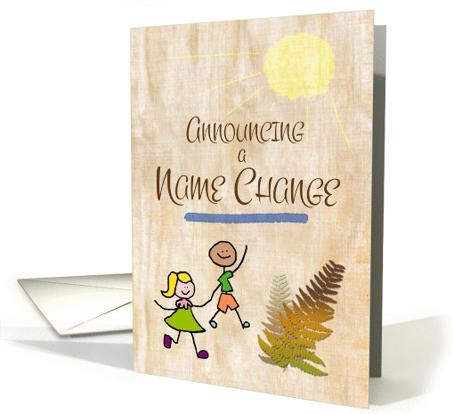 Name Change Announcement Stick Kids Nature Inspired Theme card