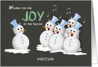 Madison Chalkboard Christmas Joy Jolly Snowmen Custom Text card