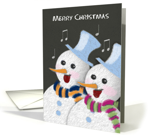 Merry Christmas Jolly Singing Snowmen Couple with Scarves... (1191974)