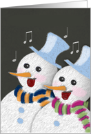 Jolly Singing Snowmen Couple with Scarves Chalkboard Style Blank card