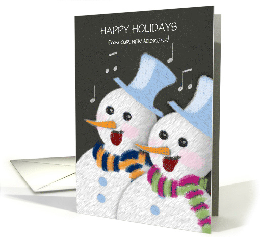 New Address Christmas Holiday Jolly Singing Snowman Couple Custom card