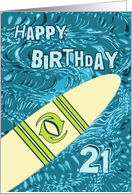 Surfer 21st Birthday with Surfboard in Ocean Graphic card