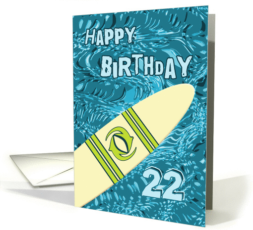 Surfer 22nd Birthday with Surfboard in Ocean Graphic card (1198032)