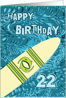 Surfer 22nd Birthday with Surfboard in Ocean Graphic card