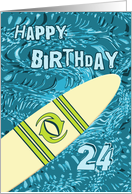 Surfer 24th Birthday with Surfboard in Ocean Graphic card