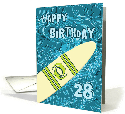 Surfer 28th Birthday with Surfboard in Ocean Graphic card (1198064)