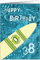 Surfer 38th Birthday with Surfboard in Ocean Graphic card