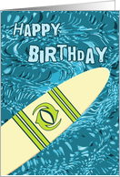 Surfer Birthday with Surfboard in Ocean Graphic card