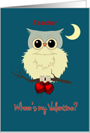 Teacher Valentine’s Day Cute Owl Humor Whoo’s my Valentine? card