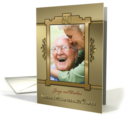 Invitation 50th Wedding Anniversary Party Golden Elegant Photo card