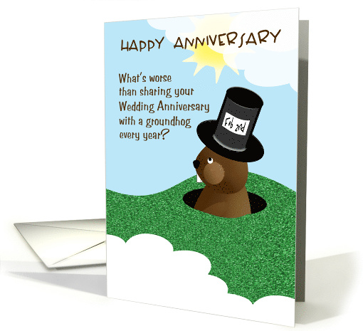 Wedding Anniversary on Groundhog Day Humor Sharing Kisses card