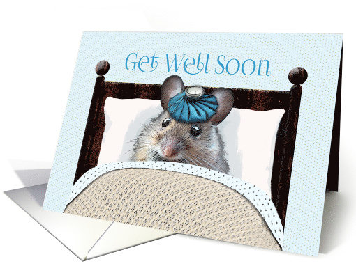 Get Well Soon Cute Mouse in Bed with Ice Bag on Head card (1247796)