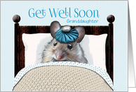 Granddaughter Get Well Soon Cute Mouse in Bed with Ice Bag on Head card