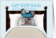 Influenza Get Well Soon Cute Mouse in Bed with Ice Bag on Head card