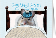 Injury Get Well Soon Cute Mouse in Bed with Ice Bag on Head card