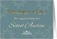 School Auction Thank you for Support Elegant Gold Effect Text and Blue card