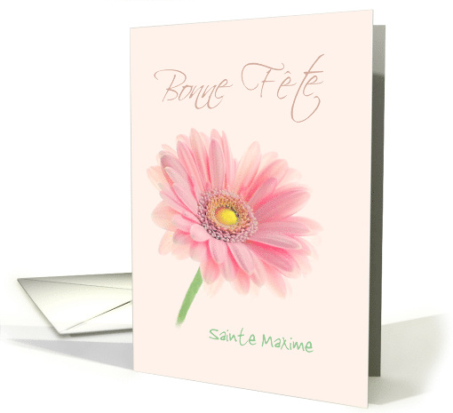 Bonne Fete Name Day France Pink Gerbera Daisy on Shell... (1262226)