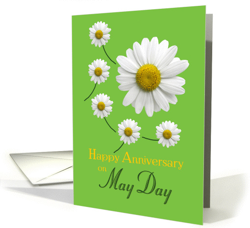 Wedding Anniversary on May Day Daisy Design on Spring Green card