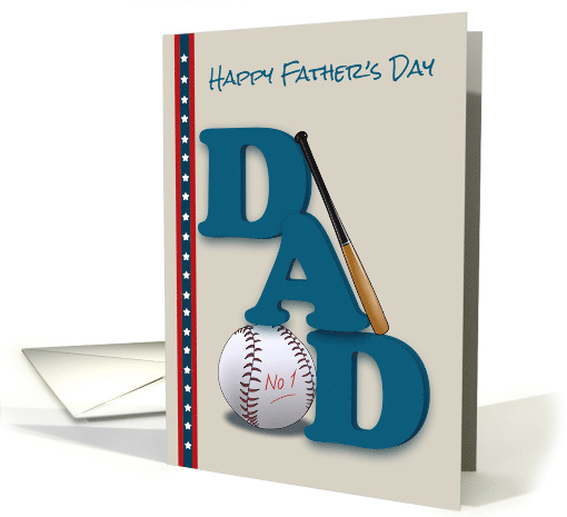 Father's Day Baseball Bat and Baseball No 1 Dad Stars and Stripes card