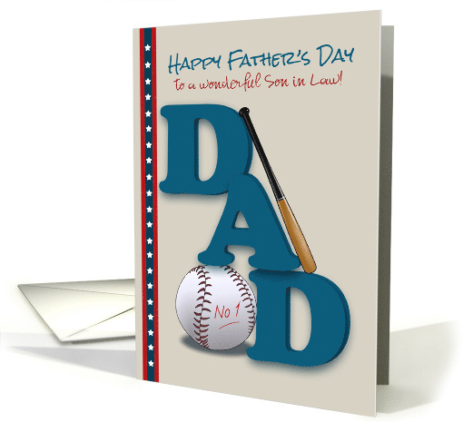 Son in Law Father's Day Baseball Bat and Baseball No 1 Dad card