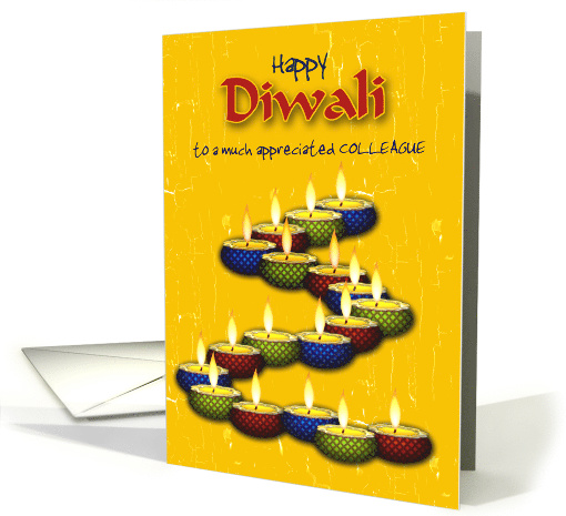 Diwali Greetings to Colleague with Colorful Diya Shining Brightly card