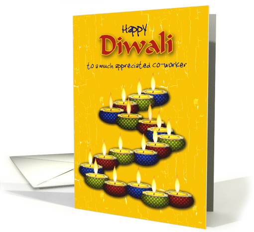 Diwali Co-worker Greetings with Colorful Diya Shining Brightly card