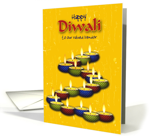 Diwali Vendor Greetings with Colorful Diya Shining Brightly card